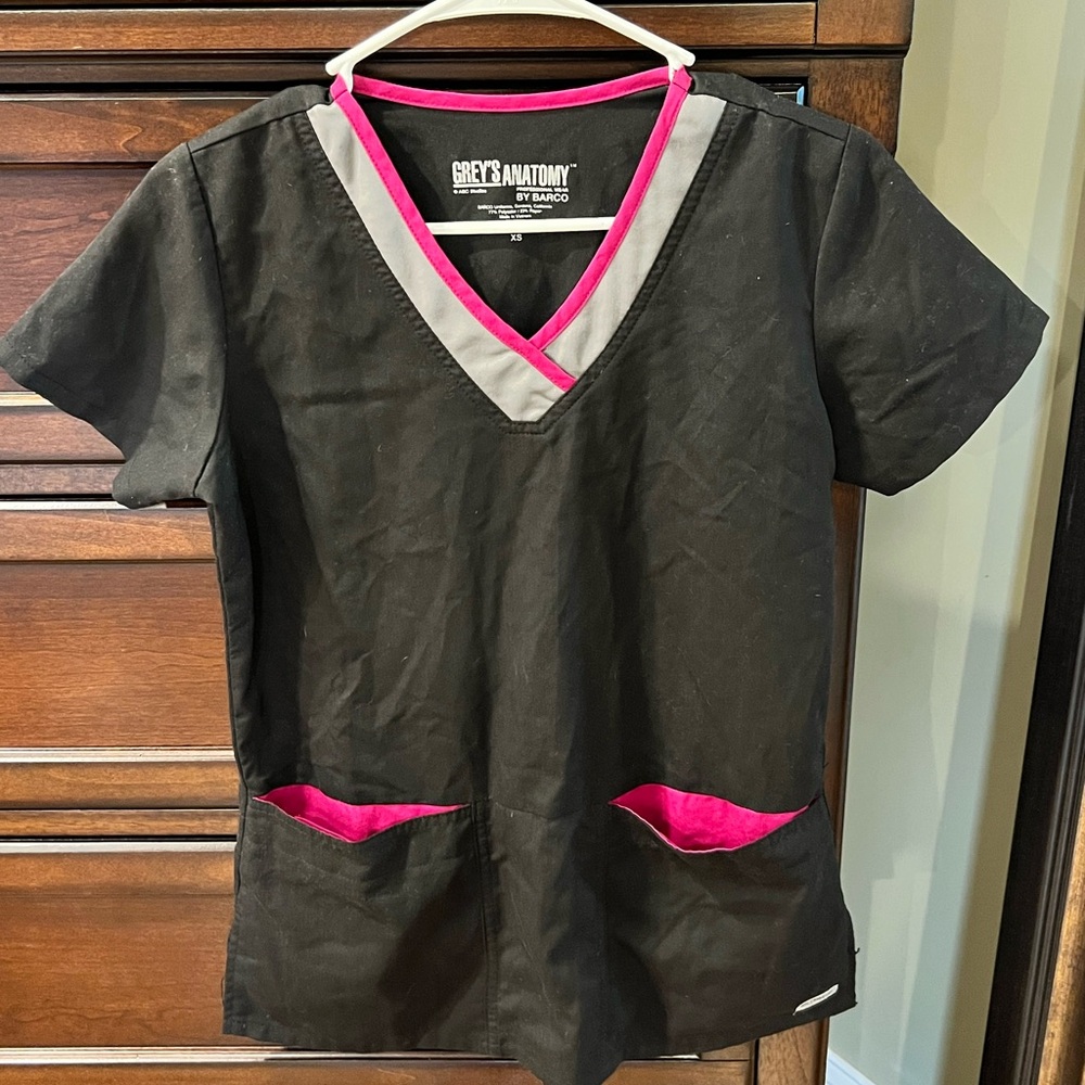 Grey's Anatomy Black and Pink Scrub Top